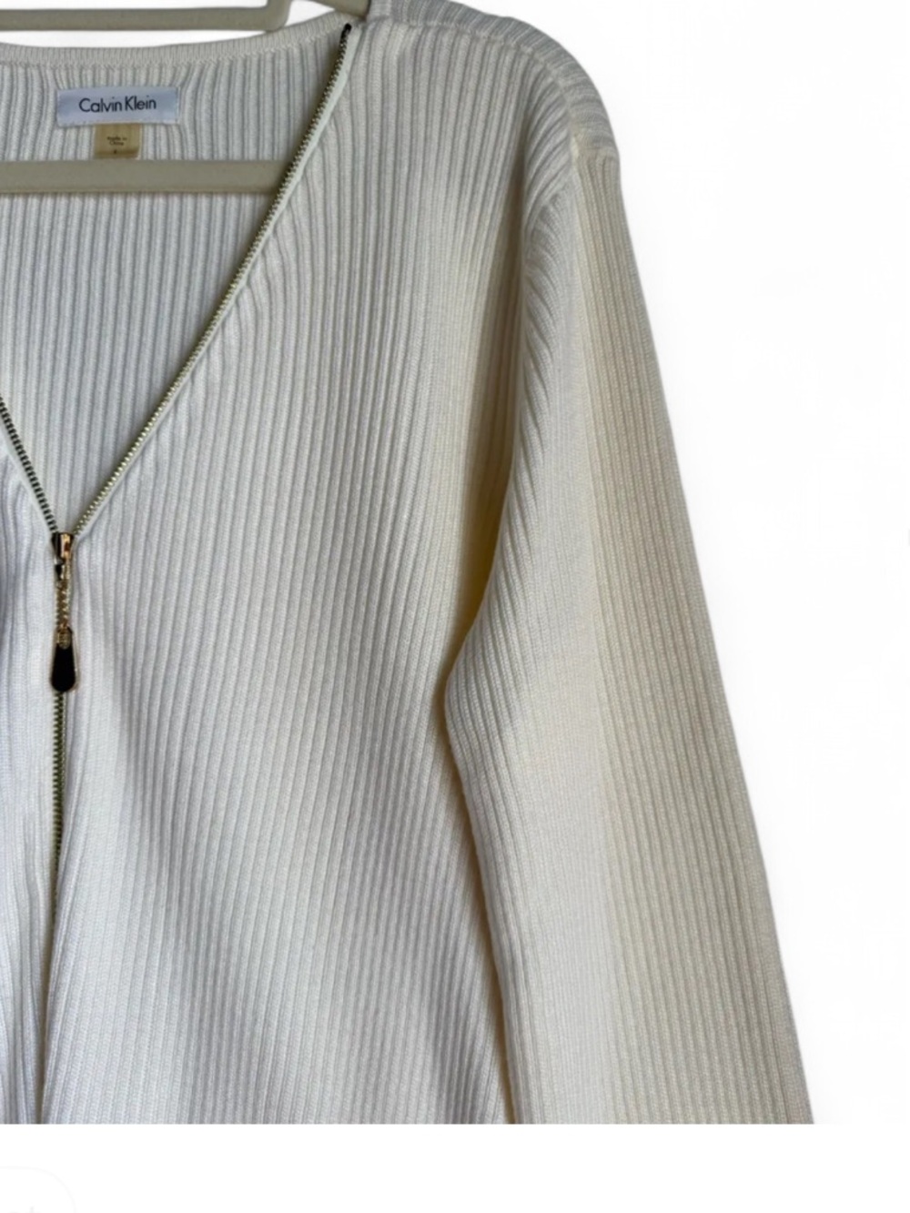 Calvin Klein Ivory Ribbed Zip-Front Dress - Picture 6 of 9